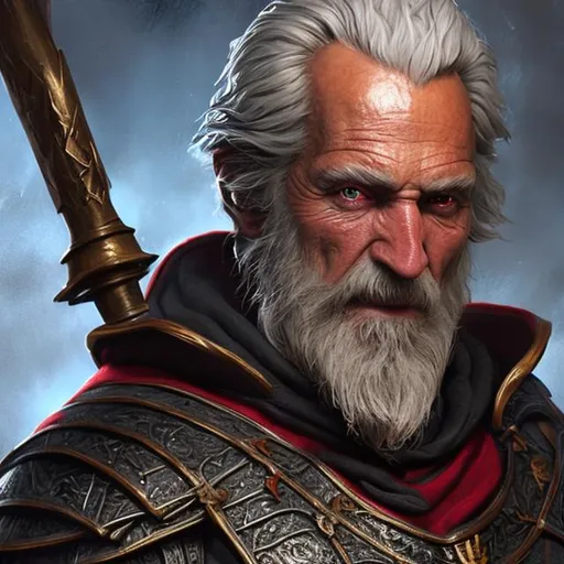 Prompt: Old man, Bishop-knight, fantasy, d&d character, high detailed, photo realistic, full view