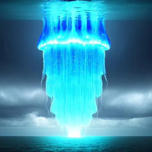 Prompt: gigantic monstrosity jellyfish sea monster, highly detailed body, full body, whole body visible, full character visible, thunder storm, soft lighting, high definition, ultra realistic, extremely detailed, unreal engine 5, 8K, digital art