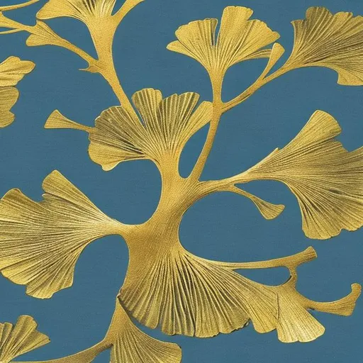 Prompt: ginkgo blue and gold colors +
the letters MT

