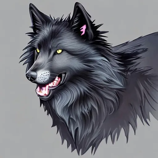 Prompt: Black cat wolf mix