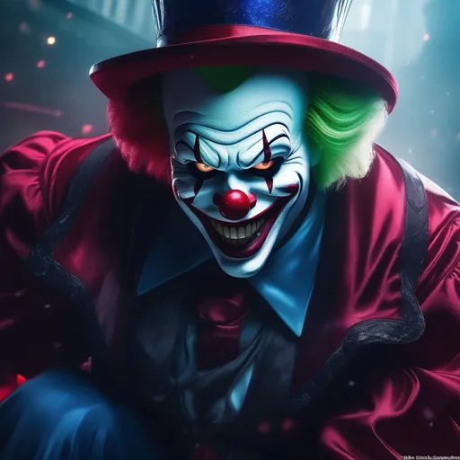 Prompt: Best Quality, hyper detailed, hyper artistic, hyper futuristic, hyper realistic, hyper unique, hyper unseen of too colored laughing Killerclown ((Bill Skarsgård)), spooky, halloween, scary, fantasy, mystical, mist, scary, fantasy, featured on artstation, 8k