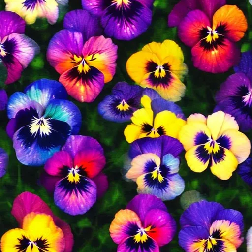 Prompt: Moody Pansies in outer space in the style of Lisa frank