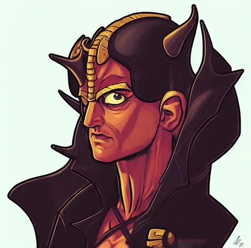 Prompt: Retro comic style artwork, highly detailed, comic book cover, symmetrical, vibrant, tiefling headshot