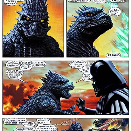 Prompt: godzilla fighting darth vader