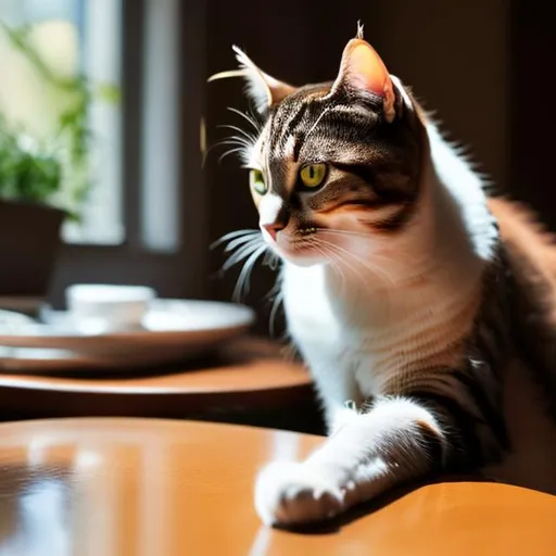 Prompt: a cat is sitting on the table