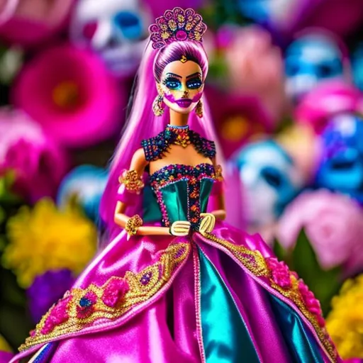 Prompt: Dia de los muertos Barbie Doll