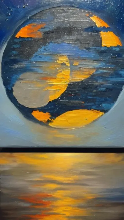 Prompt: One oil painted moon and one sun