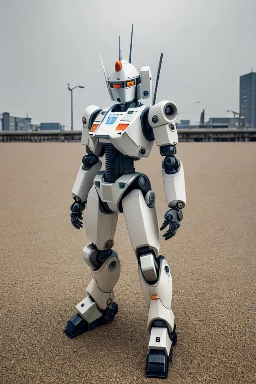 Prompt: japan anime robot look like	"Patlabor: The Movie", random pose, random background

vintage, miniature. (high detailed skin:1.2), 8k uhd, dslr, soft lighting, ideal human, high quality, film grain, Fujifilm XT3, hyper realistic, detailed head