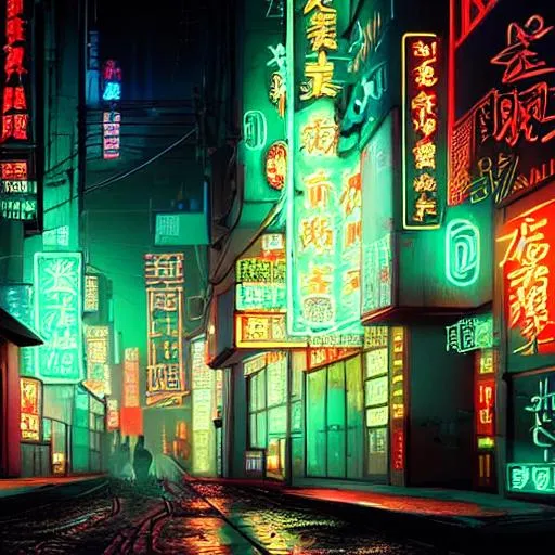 Prompt: cold and dark alleyway with neon chinese characters, synthwave, cinematic, ultra detailed upscale 8k, cyberpunk, atmospheric, 3d art