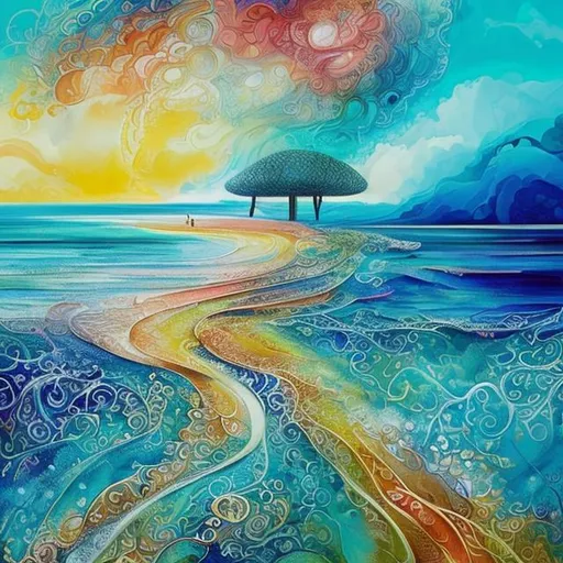 Create a stunning design of a beach scene that explo... | OpenArt