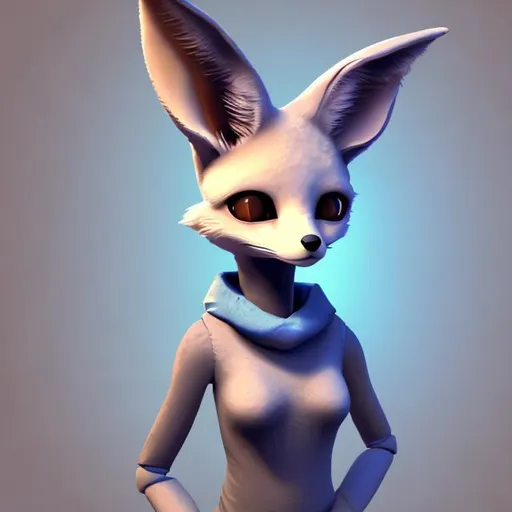 Prompt: 3D, Blue cardboard, humanoid, anthropomorphic Fennec fox, digital art style