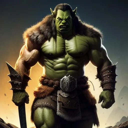 Prompt: Male, Barbarian, Orc, Muscle, whole body, full armor, highly quality, intricate, highly detailed, digital painting, sharp focus, cinematic lighting, illustration, sharp focus, cinematic lighting, illustration, deep color