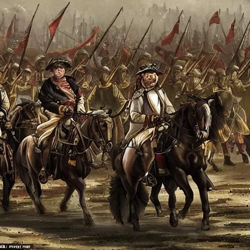 Prompt: and then the cavalry came showing glory and fame as they rode though the burnt town
