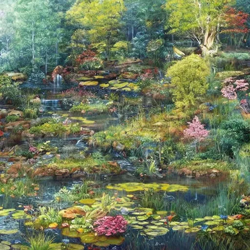 Prompt: Magical pond, in forest, childhood