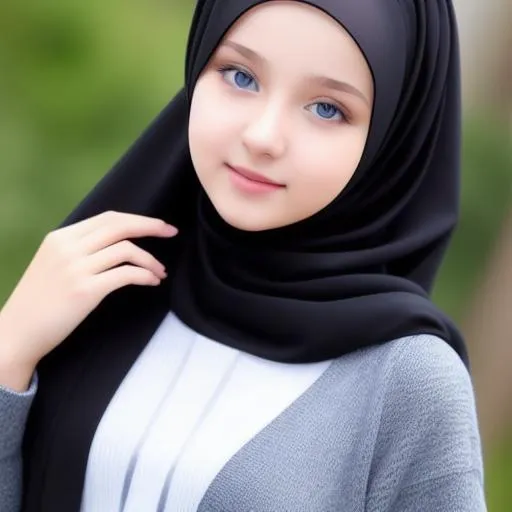 Prompt: a young girl( 15 year old), ukrainian ,very pretty , very cute , very beautifull(like angel) , slim body ,wearing cardigans , hijab muslim , full body , not deformed , best quality , (high detailed face) , super realistic