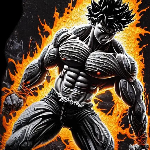 Prompt: 64K masterpiece intricate hyperdetailed breathtaking 3D glowing black oil painting medium portrait of son goku, black trousers, intricate hyperdetailed muscular body, intricate hyperdetailed muscles, glowing white light reflection on the muscles, hyperdetailed intricate hard standing glowing hair, hyperdetailed glowing angry white eyes, detailed face, white glowing muscles, tan glowing body, tan glowing skin, semi-polaroid monochrome photography, hyperdetailed complex, character concept, hyperdetailed intricate glowing shining glamorous colored water drop floating in the air, very angry, intricate glowing light reflection, intricate hyperdetailed glowing iridescent reflection, strong glowing white light on the hair, contrast white head light, hyperdetailed very strong colored shadowing very strong colored muscle shadow, professional award-winning photography, maximalist photo illustration 64k, resolution High Res intricately detailed, impressionist painting, yellow color splash, illustration, key visual, panoramic, cinematic, masterfully crafted, 8k resolution, stunning, ultra detailed, expressive, hypermaximalist, UHD, HDR, UHD render, 3D render, 64K, hyperdetailed intricate watercolor mix oil painting on the body, Toriyama Akira colored cyberpunk 2077 city skline backround