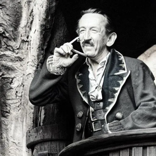 Prompt: Walt Disney smoking on pirates of the Caribbean ride