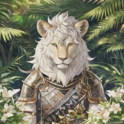 Prompt: portrait of a (Buff Leonin Paladin, with White fur and black skin, small lion ears) Wearing plate Armor. Jungle background with rustic camouflage details including leaves and Flowers and Colorful Mushrooms, D&D setting, perfect composition, hyperrealistic, super detailed, 8k, high quality, trending art, trending on artstation, sharp focus, studio photo, intricate details, highly detailed, by greg rutkowski and alphonse mucha


