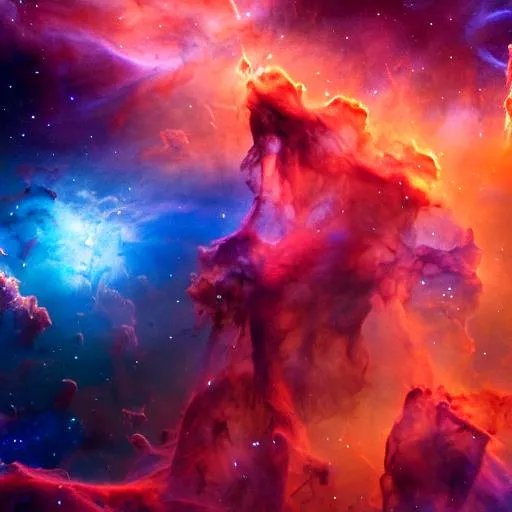 Prompt: view from inside a beautiful dreamy chaotic volumetric space nebula scene, Pillars of Creation, epic cosmic starfield scene, epic volumetric lighting and shadows, cinematic, still from the movie Passengers, 4K, UHD, HDR,1920x1080