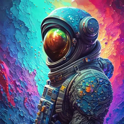 Prompt:  Expressively detailed and intricate calligraphy ink painting of a hyperrealistic “cosmonaut ” dripping colorful paint , cosmic fractals, dystopian , stylized fantasy polygon art by WLOP, artgerm, peter mohrbacher, Erin Hanson, artstation: award-winning: professional portrait: atmospheric: commanding: fantastical: clarity: 16k fortnite concept art: ultra quality: striking: brilliance: stunning colors: amazing depth: masterfully crafted: lifelike