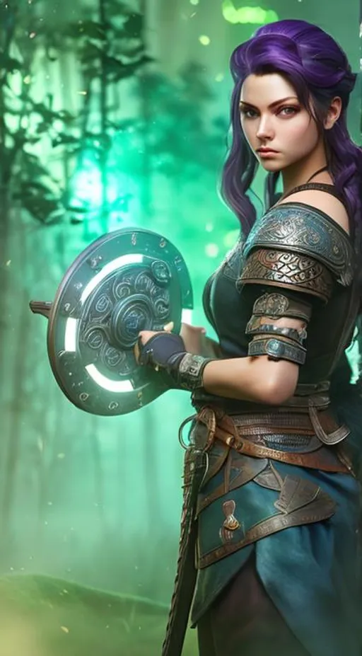 Prompt: she has dark purple hair, create most beautiful fictional female viking warrior, dark purple hair, light blue eyes, extremely detailed environment, detailed background, intricate, detailed skin, professionally color graded, photorealism, 8k, moody lighting