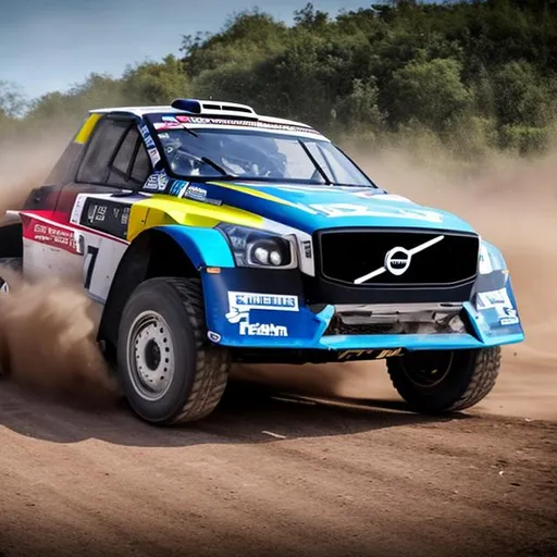 Prompt: modern Volvo pick up truck modified for rally racing,