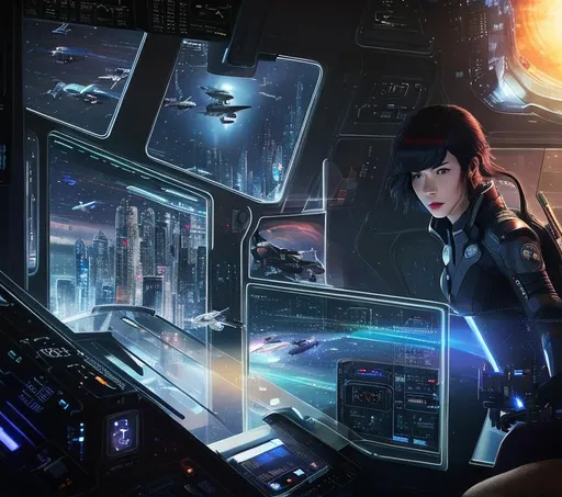 Prompt: a pilot in a spaceship cockpit , ghost in the shell, high details, realistic, professionally colour graded, photorealism, 8k, pixiv, tumblr, instagram, deviantart, art by sakimi chan