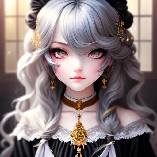 Prompt: (masterpiece, illustration, best quality:1.2), 1 girl, { white hair}, hair between eyes, {yellow eyes}, {black nightgown}, ambient lighting, soft glow, full body, beautiful detailed eyes, beautiful detailed shading, mean face, angry face, beautiful detailed face, maid outfit