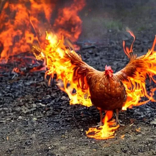 Prompt: flaming chicken