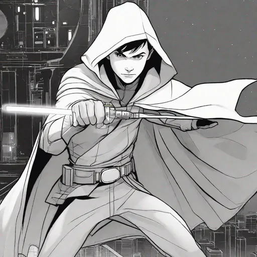 Prompt: Damian Wayne from Batman as a Jedi Knight. Detailed, well draw face. star wars art. star wars. 2d.  rpg art. 2d art. 2d.