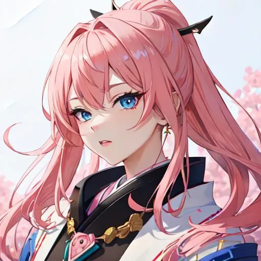 Prompt: Japan as a female human, 8k, UHD,  highly detailed, pink hair, blue eyes,