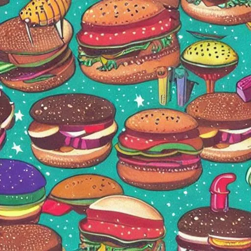 Prompt: hamburger bar, galaxy, astronaut 