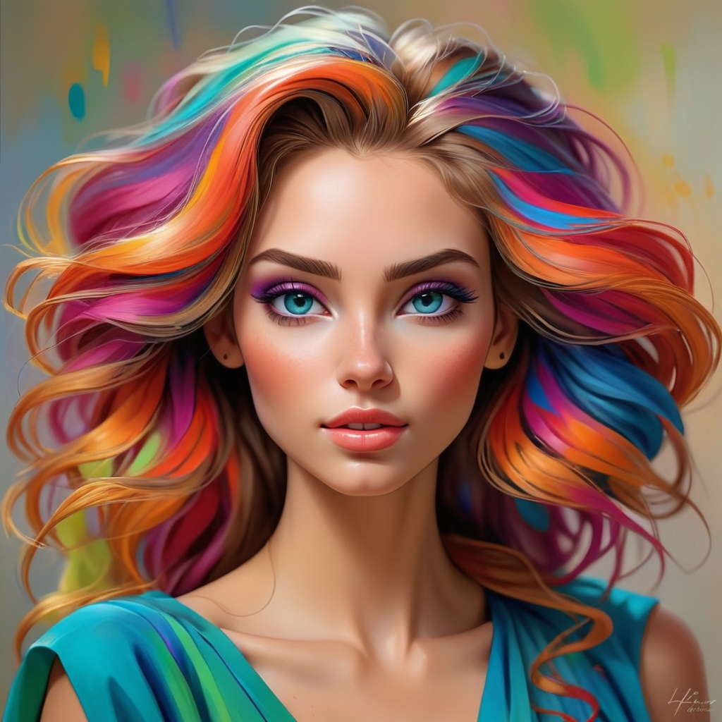 Beautiful young woman, vibrant colors, high-quality,... | OpenArt