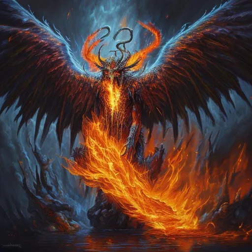 Prompt: High-resolution hyper realistic painting demons fire , wings, demons fire wings