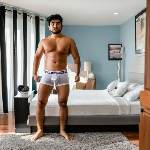 Man wearing a underwear full body at bedroom
