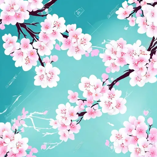 Prompt: white and pink cherry blossoms stylized like vector art and a painting