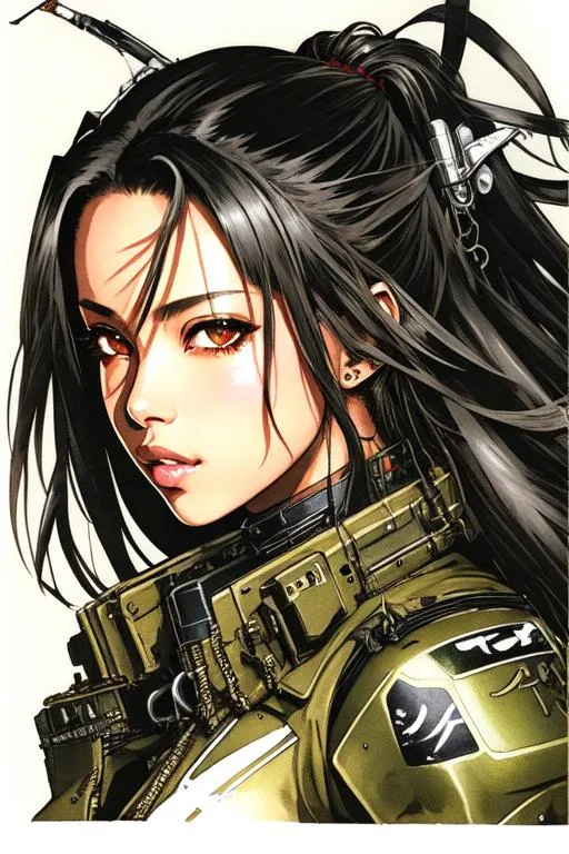 Prompt: (((Yoji Shinkawa))), sticker of ultra detailed portrait of Aaliyah Dana Haughton in black mech armor,  high quality cell shaded illustration in post apocalyptic style by Yoji Shinkawa, ((full body)), dynamic pose, perfect anatomy, centered, freedom, soul, black long hair, approach to perfection, cell shading, 4k , cinematic dramatic atmosphere, watercolor painting, global illumination, detailed and intricate environment, artstation, concept art, fluid and sharp focus, volumetric lighting, cinematic lighting, Art by Yoji Shinkawa,