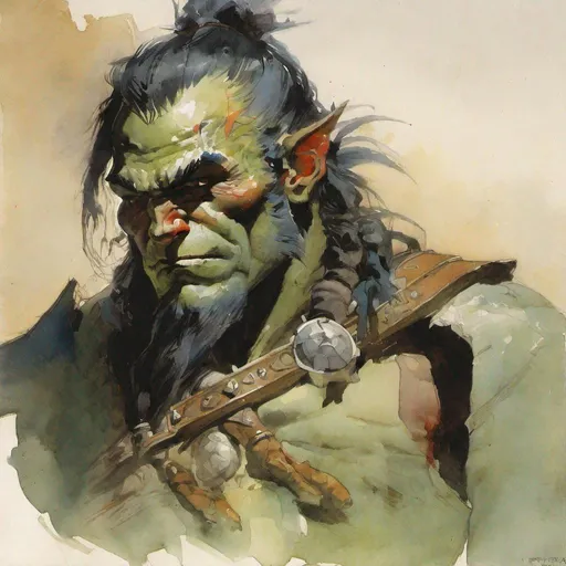 Prompt: half orc cleric, caring, portrait watercolor by Frank Frazetta ssor 16:0 sav 5
-- 750 --q 2 - 