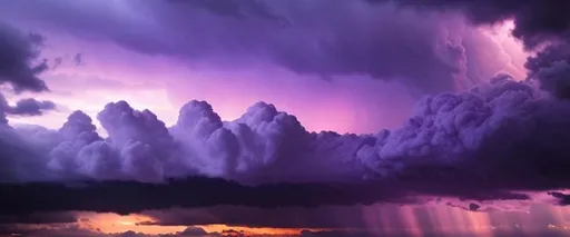 Prompt: Purple sky with giant stormy clouds