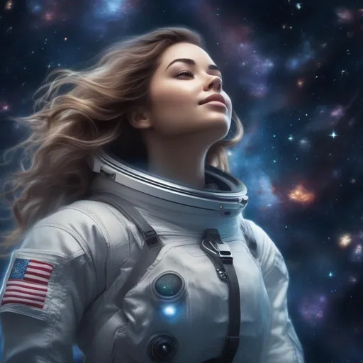 Prompt: All whole body view,  beautiful, hyper realistic, hyper detailed perfect face, A beautiful, hyper realistic, hyper detailed perfect body, buxom woman, whole body image, falling through space, galaxies, nebulas and stars