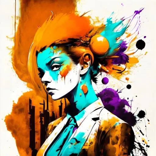 Prompt: lady goddess with bird head, bird face,  dressed in a light cloudy suit, Full Body Wide Angle Abstract Surreal oil and Encaustic and Ink paint, Surrealism, high-key hyper-realistic, Splatter, Scribble, realistic, red and yellow and orange and turquoise and purple and rust, futurepunk, astropunk, right to left asymmetrical, Full Body, Gorgeous Femme Fatal goddess with bird head, blows the storm over the world from her cumuloninbus on which she sits, printed on wood and cloud, voronoi noise background