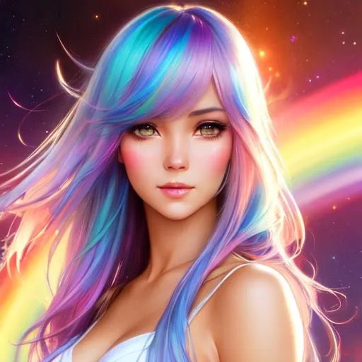 beautiful racecar woman with light rainbow hair | li...