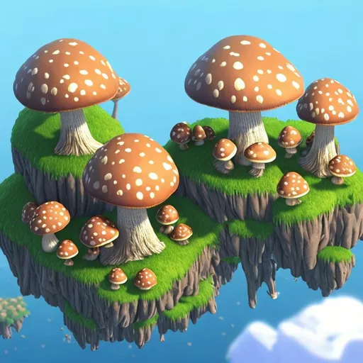 Prompt: mushroom floating ring islands with some "structures" on top
