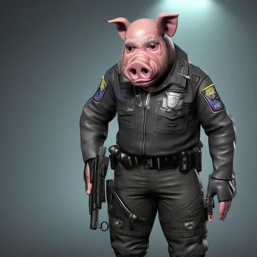 Prompt: A zombfiede humanoid pig-police officer in full uniform.