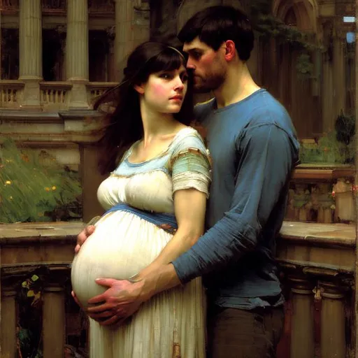 Pregnant woman with husband, oil painting by John Wi... OpenArt