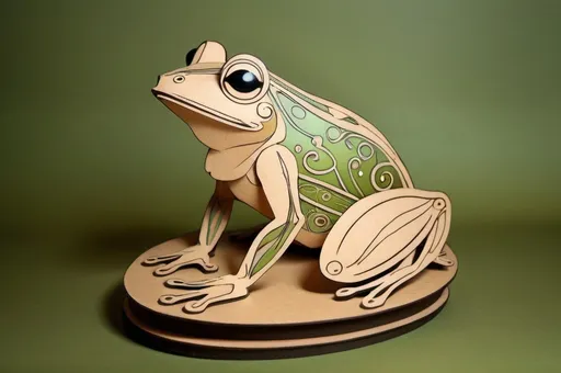 Prompt: figurine of a frog from the fairy tale about the teremok, cardboard toy, outline, silhouette theater