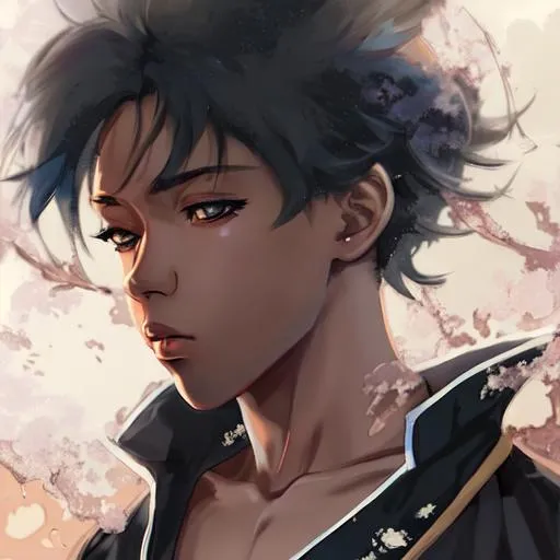 Fan Art Of An Anime Character With Dark Hair Background, G Profile