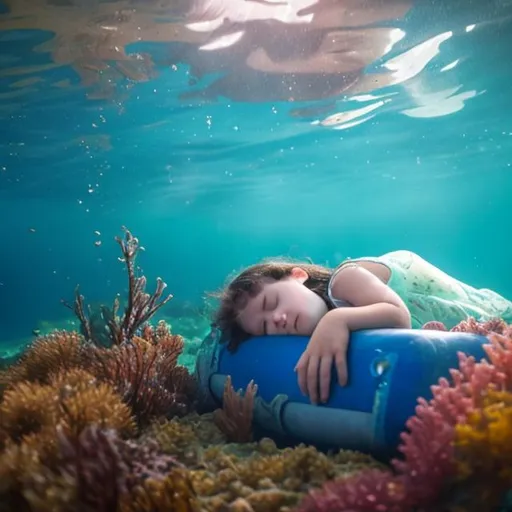 Prompt: girl sleeping on the bottom of the ocean underwater