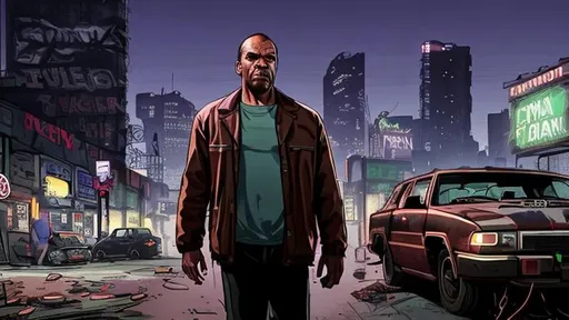 Prompt: Please create an image featuring Trevor from GTA V with a city background. I want Trevor to be the central focus of the image, portraying his chaotic and unpredictable character. The city background should convey a gritty and intense urban atmosphere, with dark alleys, neon lights, and a sense of danger. Incorporate elements that reflect Trevor's personality, such as a rugged appearance and an intense expression. Feel free to include elements that showcase his wild nature, such as explosive effects or symbols associated with chaos. Please ensure that the image is high-resolution and suitable for use as a wallpaper. Thank you!