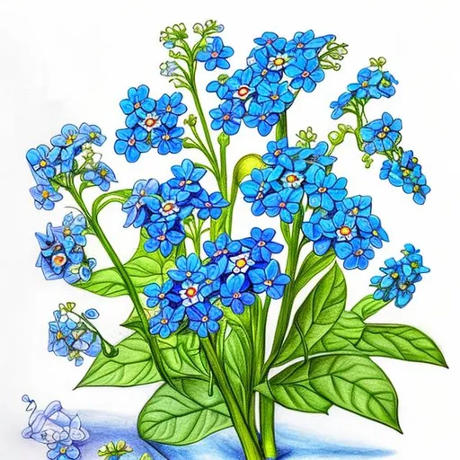 Prompt: Forget-Me-Not drawing for coloring book
